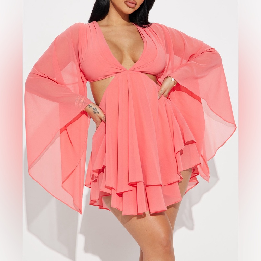 Sasha Chiffon Mini Dress - Coral